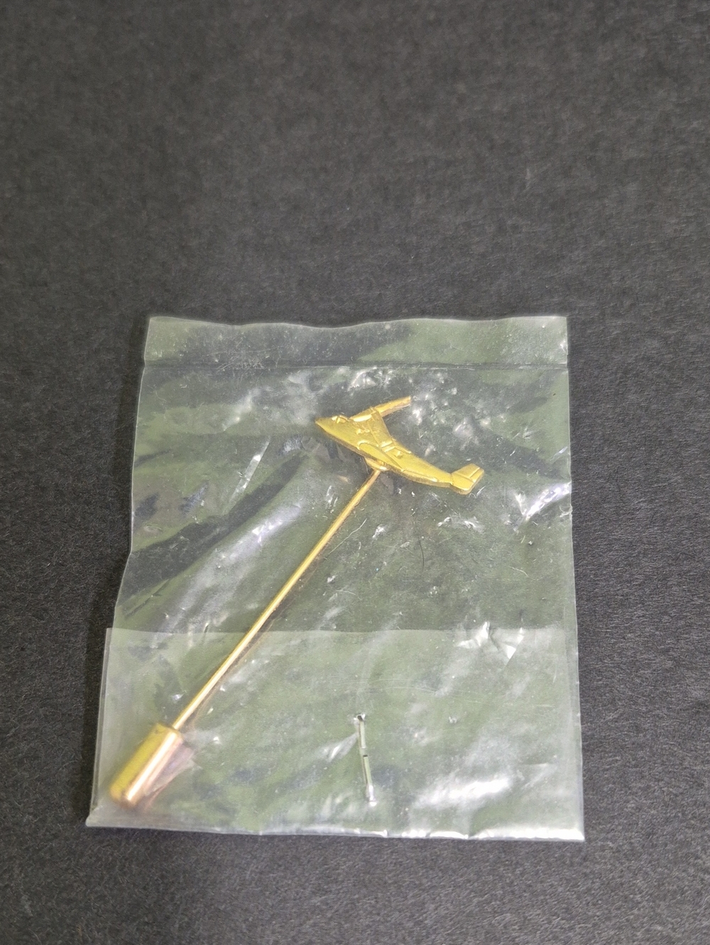 Vintage Gold Tone Airplane Stick Lapel Pin - Sealed